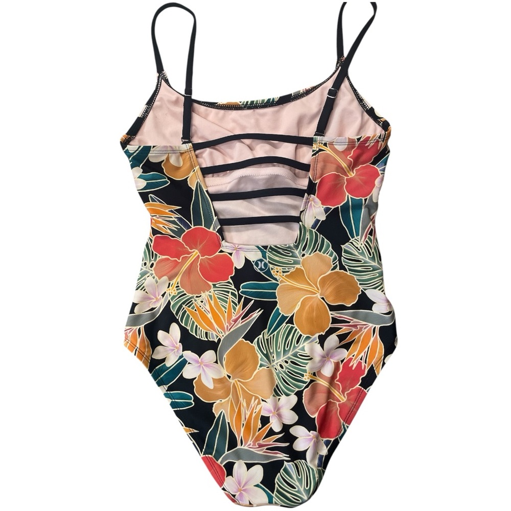 Hurley UPF 50+ Stretch Midweight One Piece Women’s Swimsuit, Black Multi Size M - Picture 2 of 7